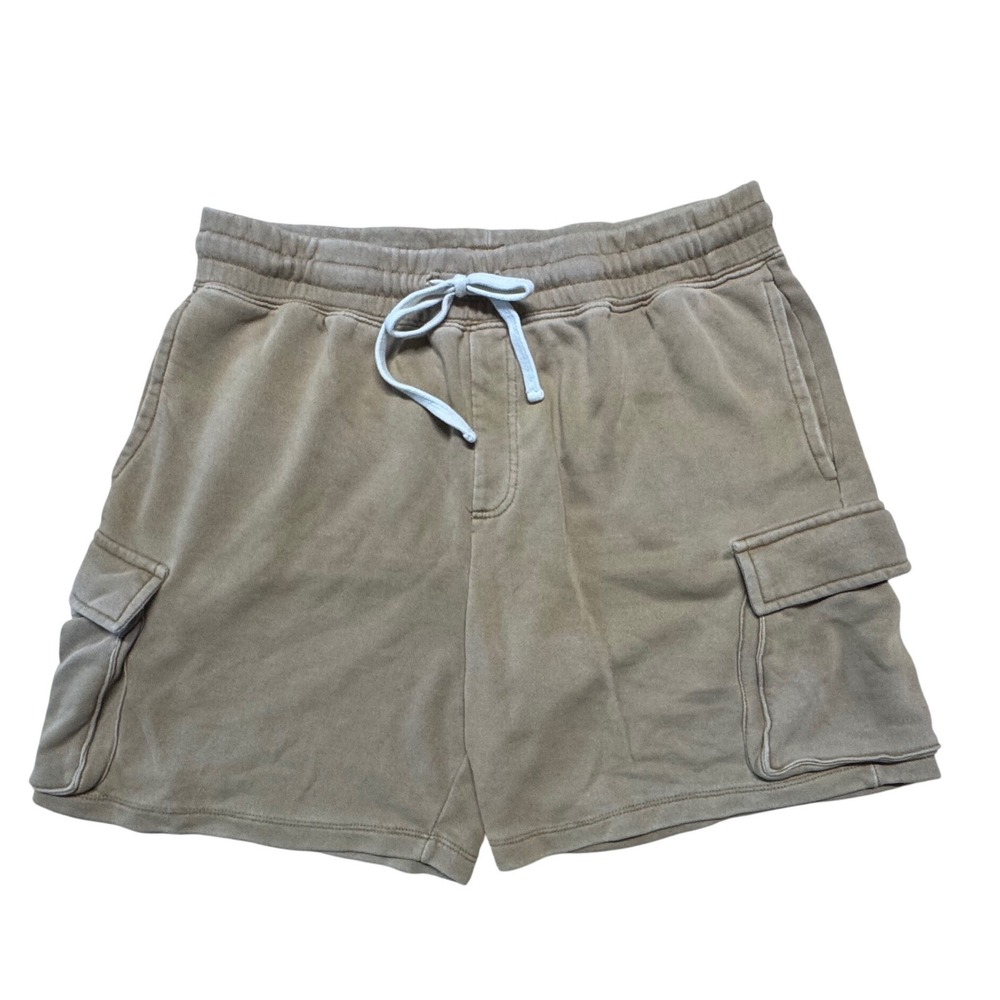 Forever 21 Mens Cargo Sweat Shorts Tan Khaki Elastic Waist Drawstring Size M